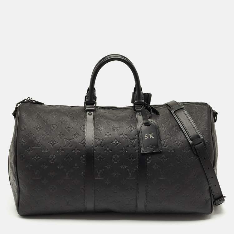 Pre Owned Louis Vuitton Black Monogram Shadow Leather Keepall Bandouliere 50 Bag