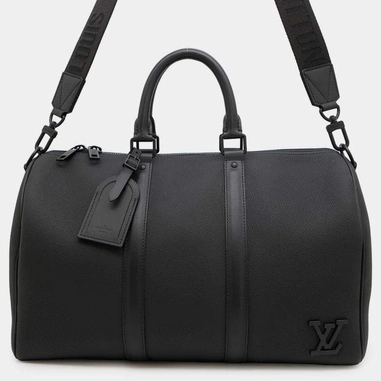 Pre Owned Louis Vuitton Keepall Bandouliere 40 Noir Taurillon Leather Boston Bag