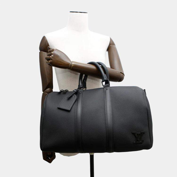 Pre Owned Louis Vuitton Keepall Bandouliere 40 Noir Taurillon Leather Boston Bag