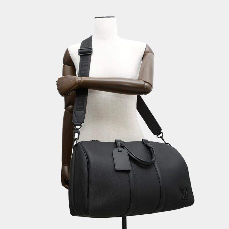 Pre Owned Louis Vuitton Keepall Bandouliere 40 Noir Taurillon Leather Boston Bag