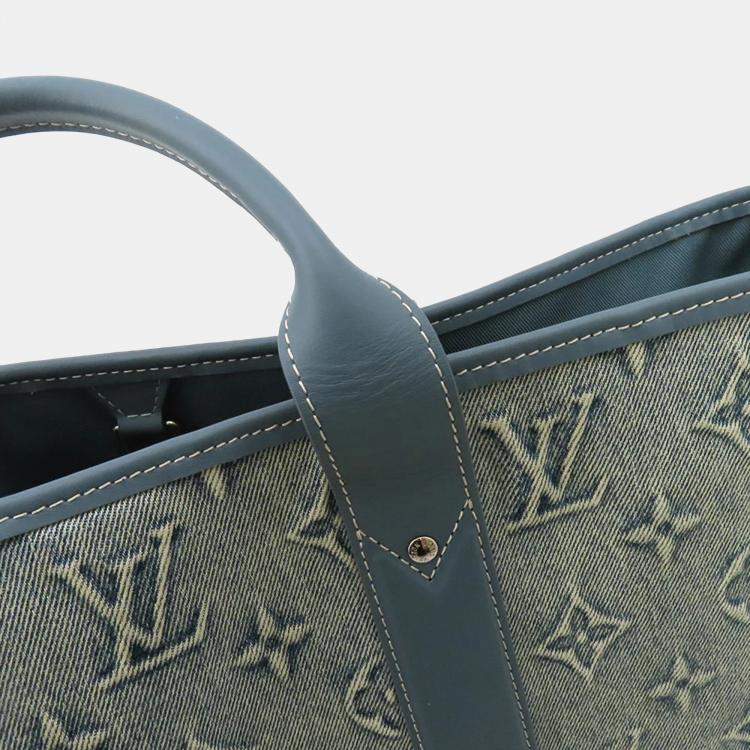 Pre Owned Louis Vuitton Weekend Blue Monogram Washed Denim Tote Bag