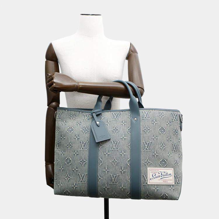 Pre Owned Louis Vuitton Weekend Blue Monogram Washed Denim Tote Bag
