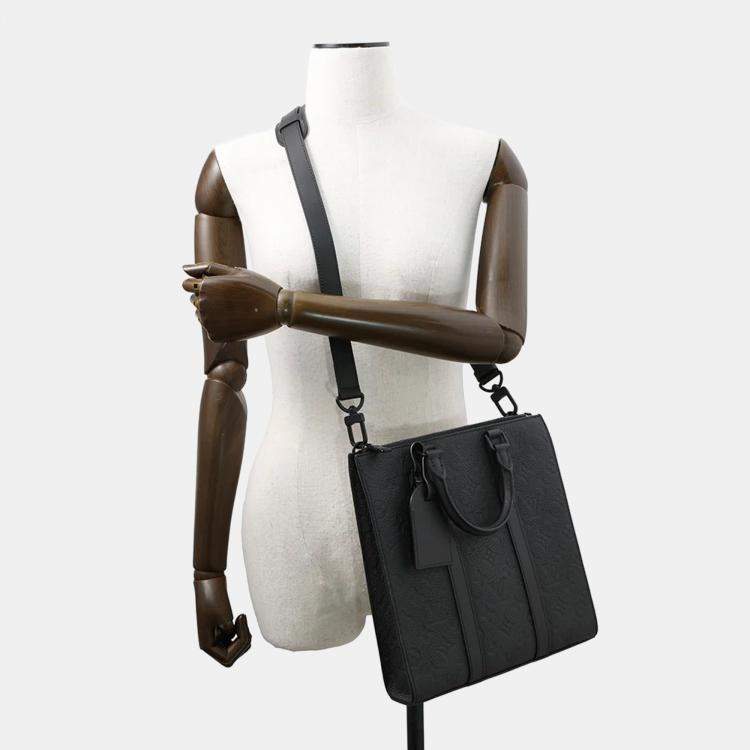 Pre Owned Louis Vuitton Sac Plat Noir Monogram Taurillon Leather Tote Bag