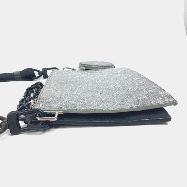 Pre Owned Louis Vuitton Damier Glitter Trio Pouch Nm Coin Case Shoulder Bag Leather/Taurillon Leather Silver