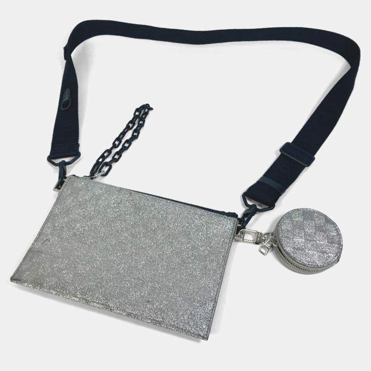 Pre Owned Louis Vuitton Damier Glitter Trio Pouch Nm Coin Case Shoulder Bag Leather/Taurillon Leather Silver