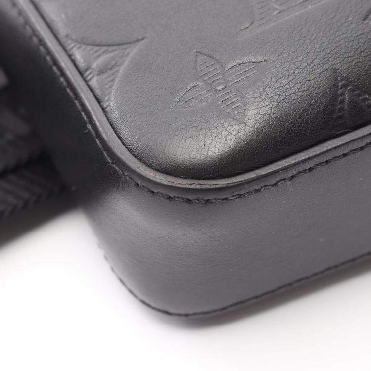 Pre Owned Louis Vuitton Duo Messenger Shoulder Bag In Monogram Shadow Leather Black