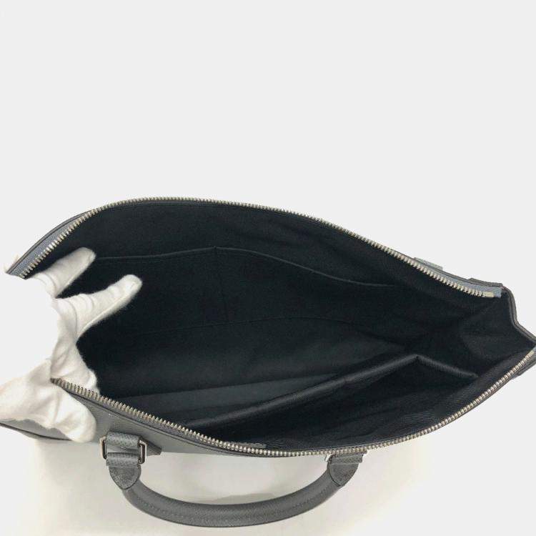 Pre Owned Louis Vuitton Slim Briefcase Grey Leather Top Handle Bag
