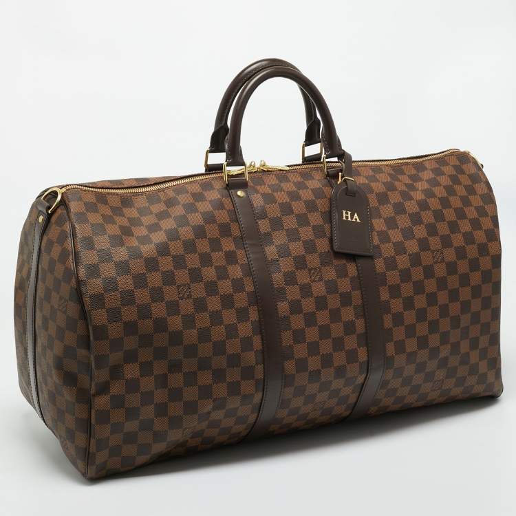 Pre Owned Louis Vuitton Damier Ebene Canvas Keepall Bandouliere 55 Bag