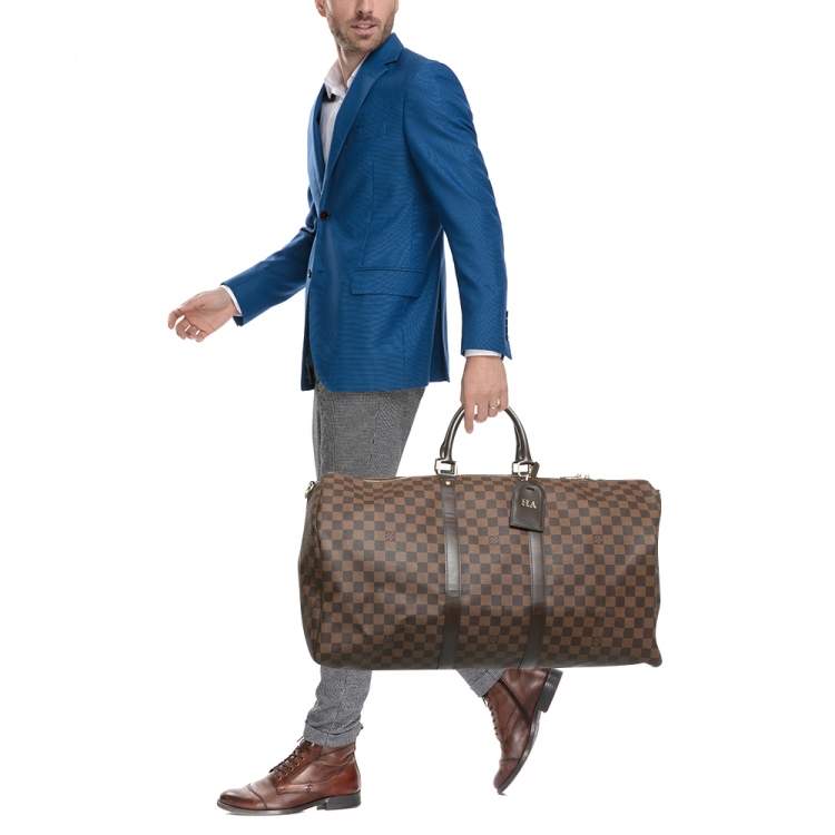 Pre Owned Louis Vuitton Damier Ebene Canvas Keepall Bandouliere 55 Bag
