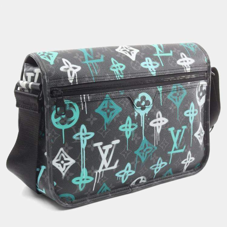 Pre Owned Louis Vuitton Archie Messenger Shoulder Bag In Coated Canvas With Monogram Eclipse Graffiti Design  Black