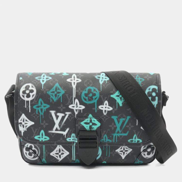 Pre Owned Louis Vuitton Archie Messenger Shoulder Bag In Coated Canvas With Monogram Eclipse Graffiti Design  Black