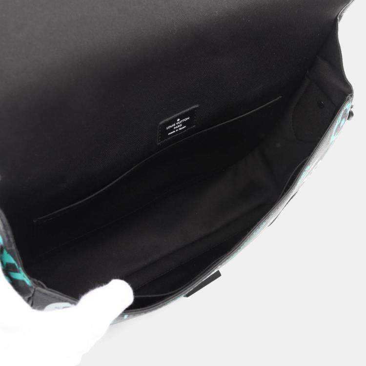 Pre Owned Louis Vuitton Archie Messenger Shoulder Bag In Coated Canvas With Monogram Eclipse Graffiti Design  Black