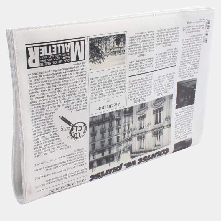 Pre Owned Louis Vuitton Everyday Lv Newspaper Second Bag/Clutch Bag  Leather  White/Multicolor