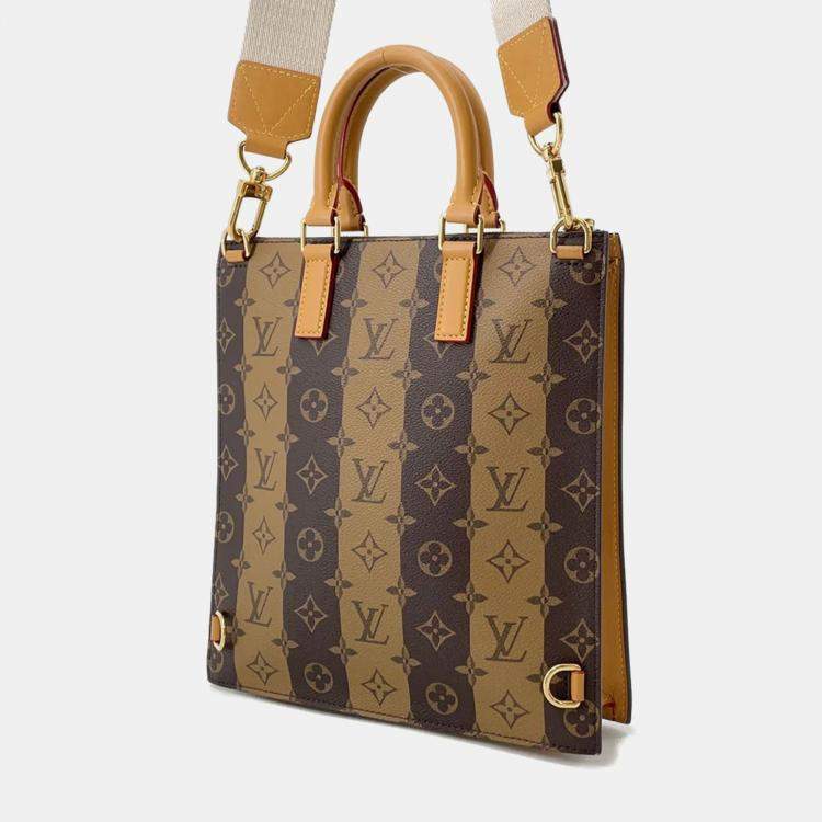 Pre Owned Louis Vuitton Sac Plat Messenger Brown Monogram Stripe
