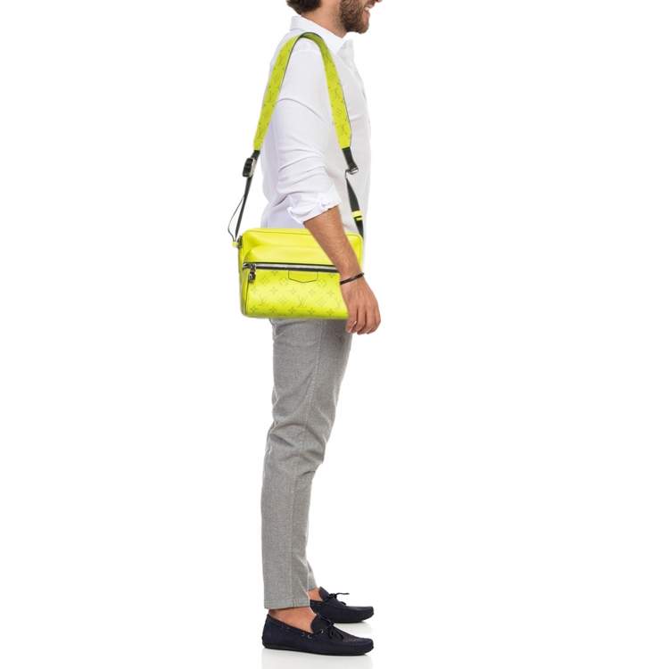 Pre Owned Louis Vuitton Neon Yellow Taiga Leather Monogram Canvas Outdoor Messenger Bag