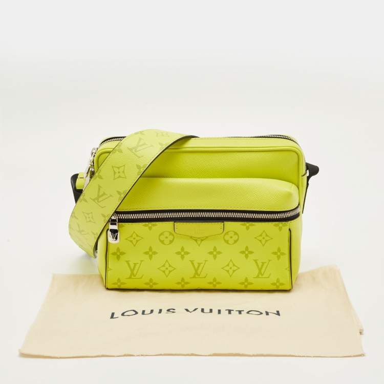 Pre Owned Louis Vuitton Neon Yellow Taiga Leather Monogram Canvas Outdoor Messenger Bag
