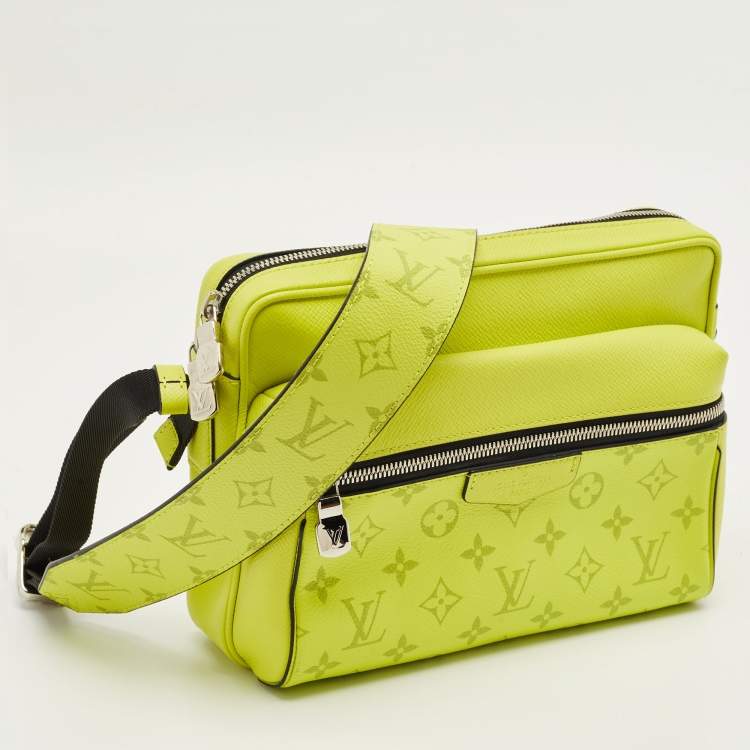Pre Owned Louis Vuitton Neon Yellow Taiga Leather Monogram Canvas Outdoor Messenger Bag