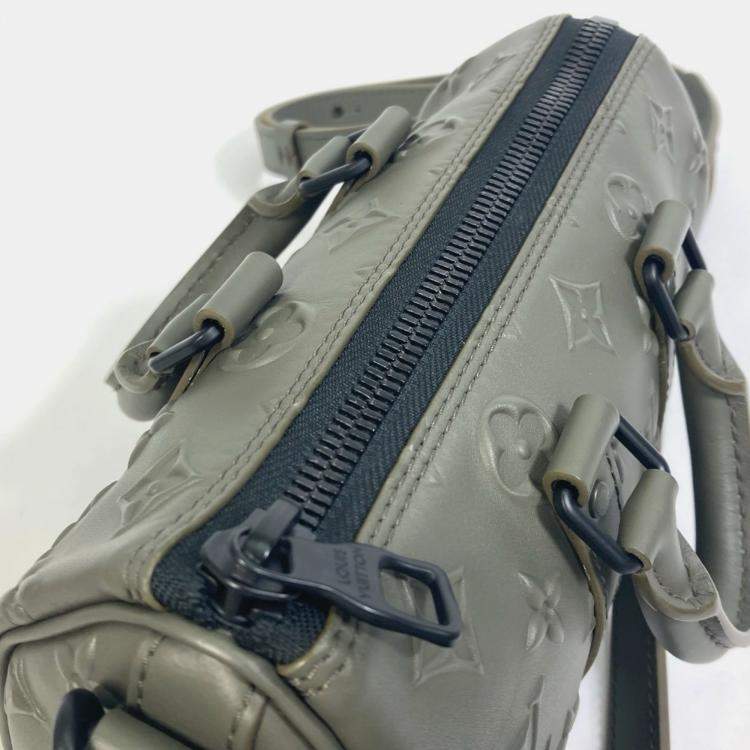 Pre Owned Louis Vuitton M57961 Khaki Monogram Leather Seal Keepall XS 2 Way Handbag 