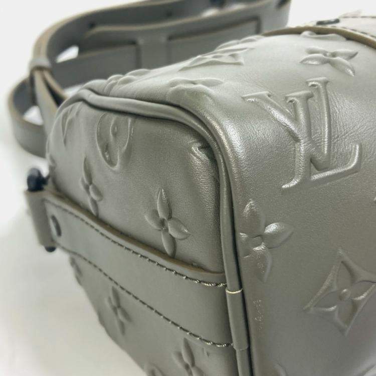 Pre Owned Louis Vuitton M57961 Khaki Monogram Leather Seal Keepall XS 2 Way Handbag 