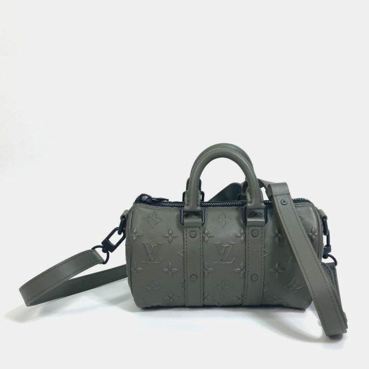 Pre Owned Louis Vuitton M57961 Khaki Monogram Leather Seal Keepall XS 2 Way Handbag 