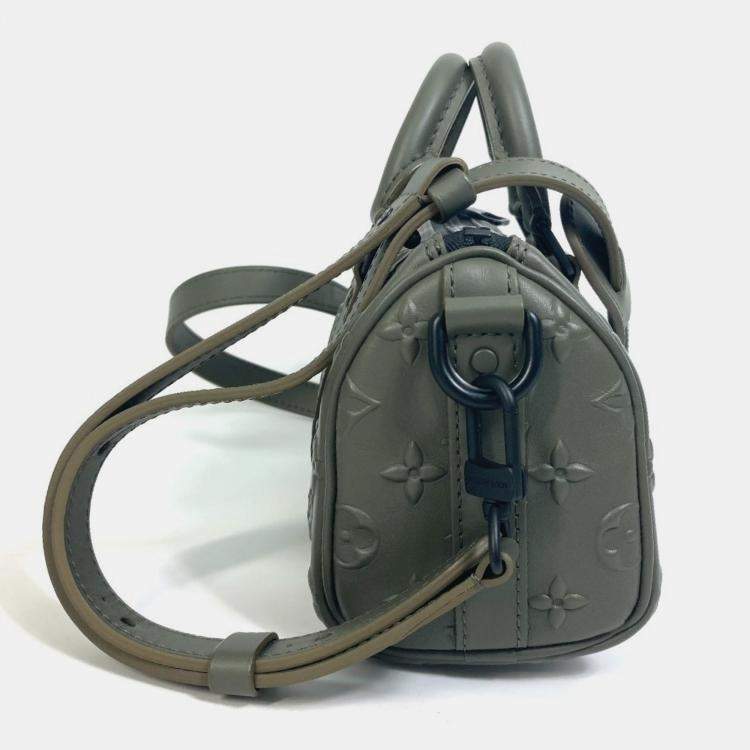 Pre Owned Louis Vuitton M57961 Khaki Monogram Leather Seal Keepall XS 2 Way Handbag 