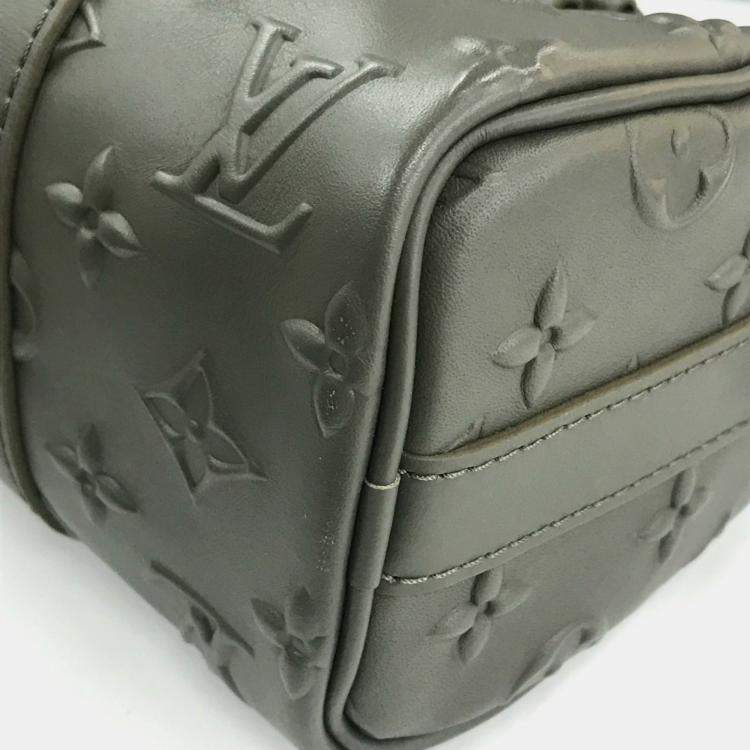 Pre Owned Louis Vuitton M57961 Khaki Monogram Leather Seal Keepall XS 2 Way Handbag 