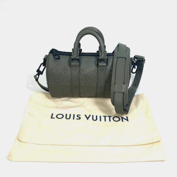 Pre Owned Louis Vuitton M57961 Khaki Monogram Leather Seal Keepall XS 2 Way Handbag 