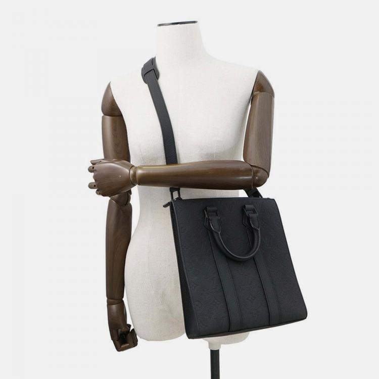 Pre Owned Louis Vuitton Sac Plat Black Taurillon Monogram Leather Tote Bag