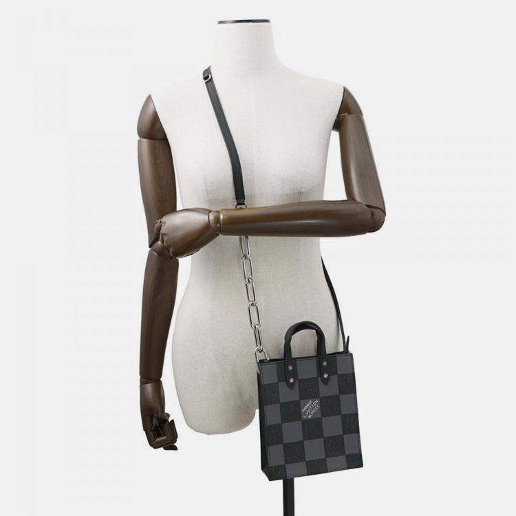 Pre Owned Louis Vuitton Sac Plat Mini Black Damier Graphite Canvas Tote Bag