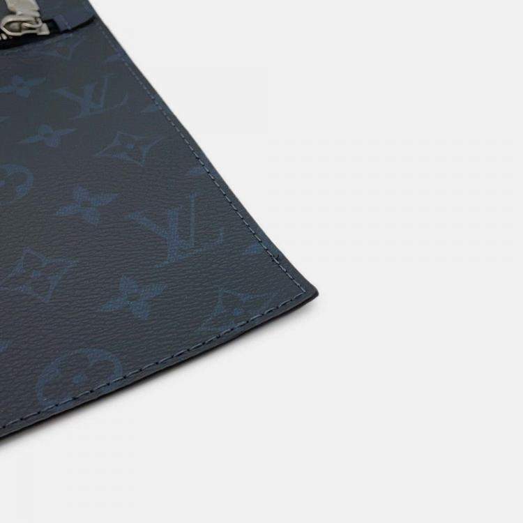 Pre Owned Louis Vuitton Cabas Voyage Navy Taurillon Leather Tote Bag