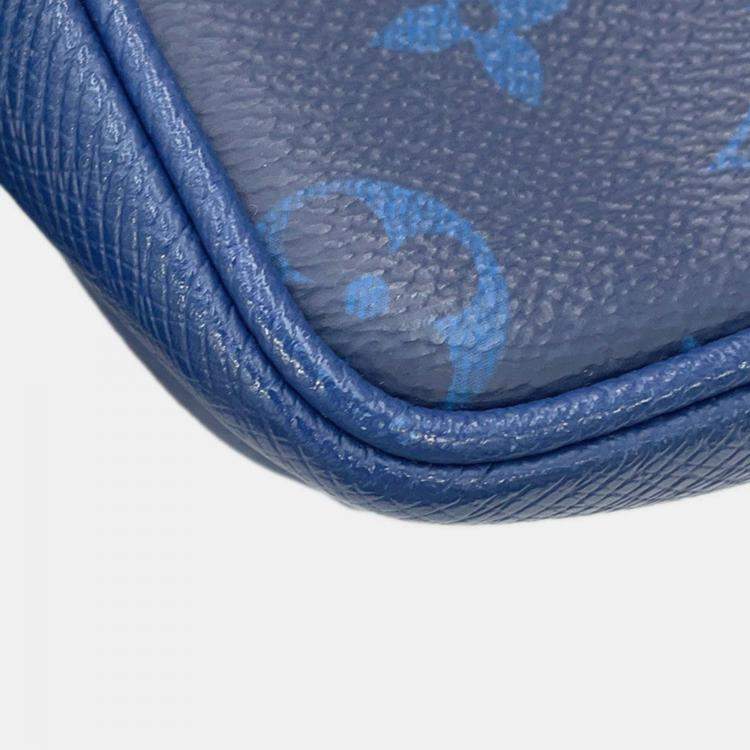 Pre Owned Louis Vuitton Outdoor Messenger Taigarama PM Cobalt Taiga Leather Monogram Canvas Messenger Bag