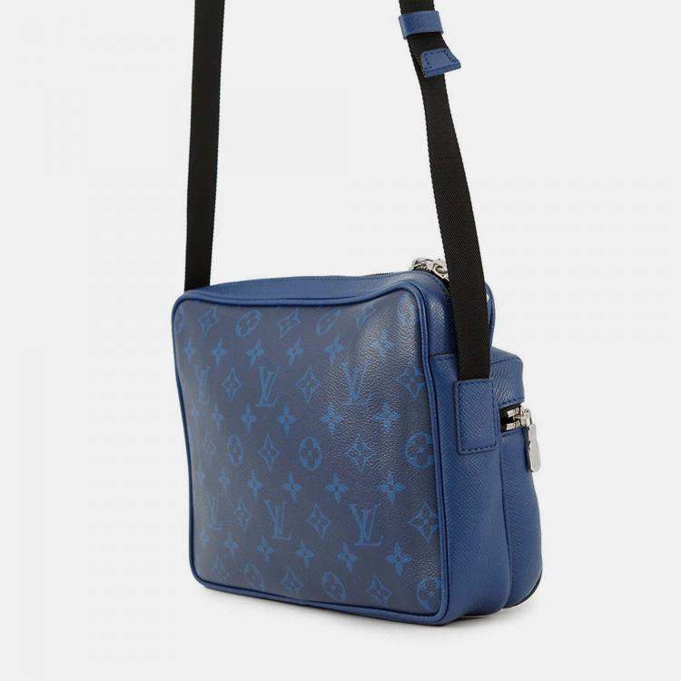Pre Owned Louis Vuitton Outdoor Messenger Taigarama PM Cobalt Taiga Leather Monogram Canvas Messenger Bag