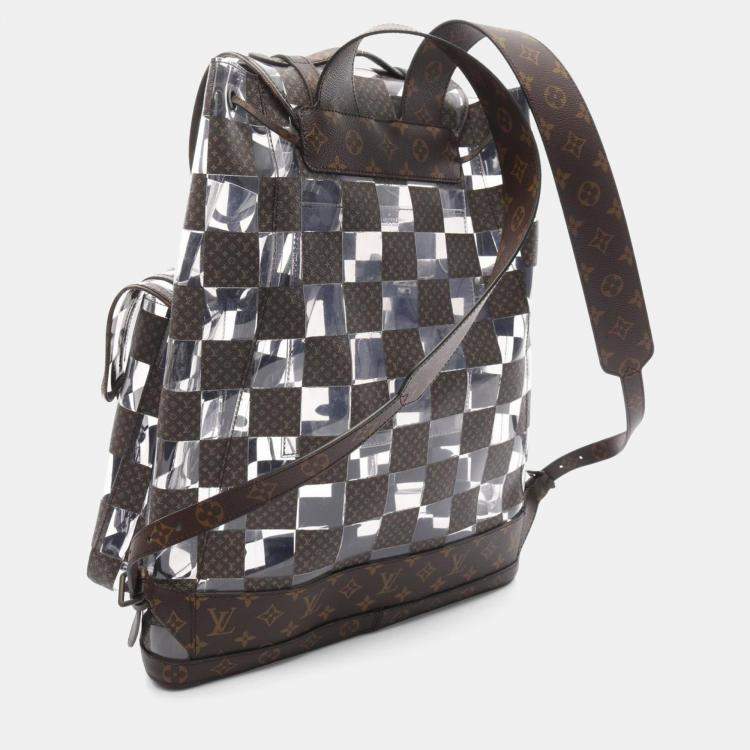 مملوكة مسبقًا حقيبة ظهر لوي فيتون كريستوفر كانفاس مطلي مونوغرام شطرنج بني وشفاف