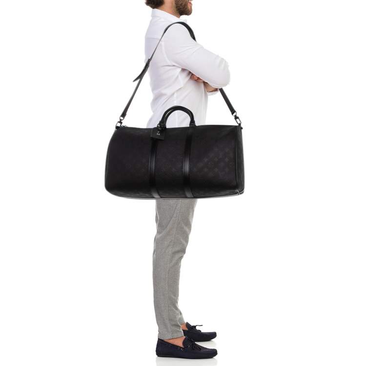 Pre Owned Louis Vuitton Black Taurillon Leather Keepall Bandoulière 50 Bag