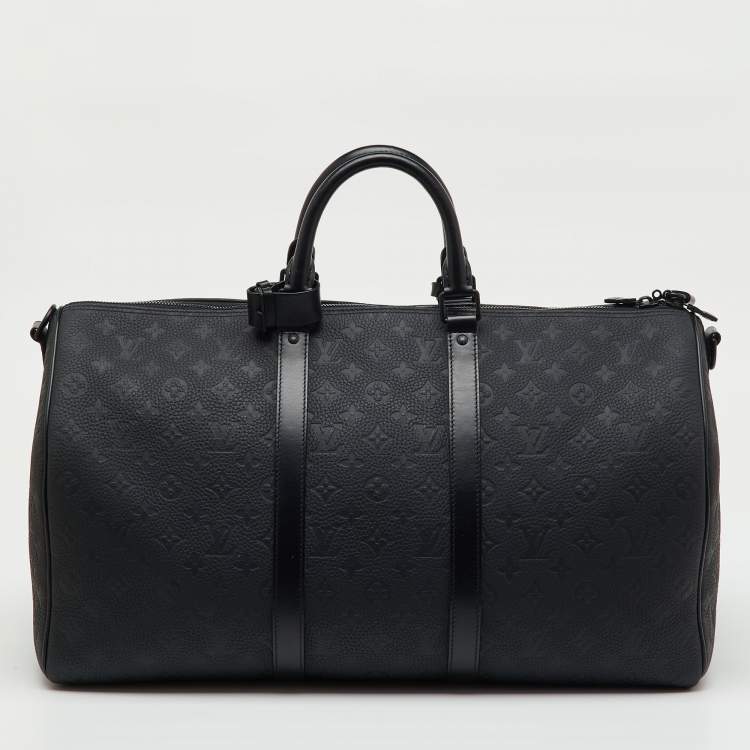 Pre Owned Louis Vuitton Black Taurillon Leather Keepall Bandoulière 50 Bag