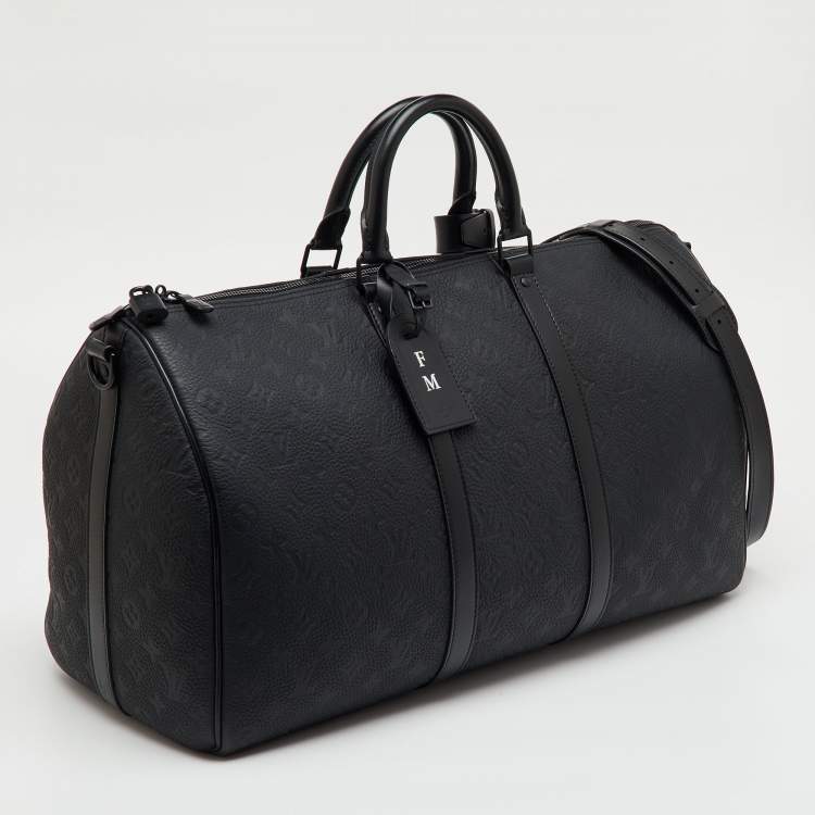 Pre Owned Louis Vuitton Black Taurillon Leather Keepall Bandoulière 50 Bag