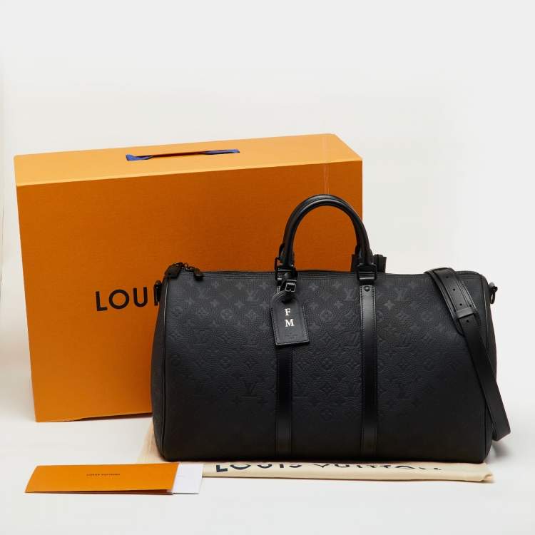 Pre Owned Louis Vuitton Black Taurillon Leather Keepall Bandoulière 50 Bag