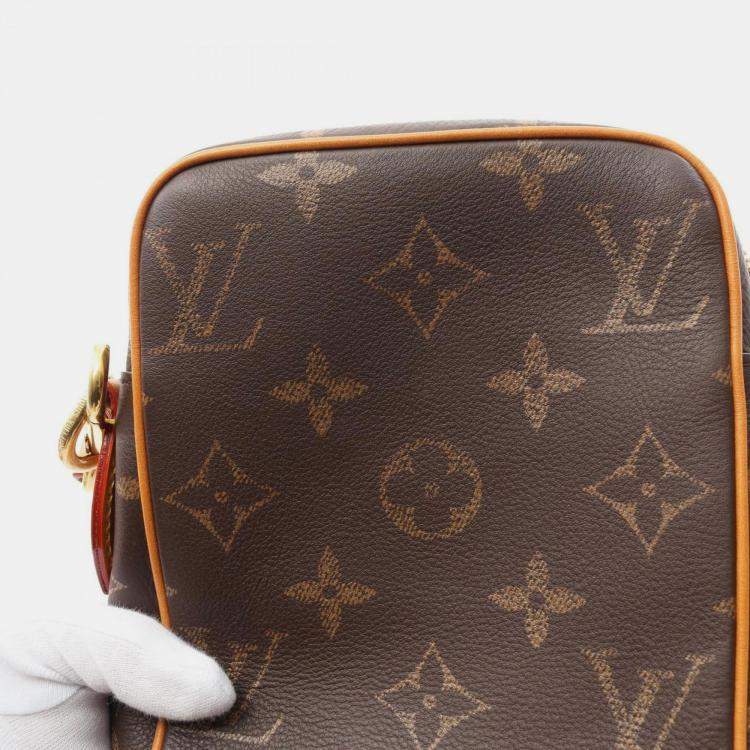 Pre Owned Louis Vuitton Danube Monogram Brown Coated Canvas Leather Crossbody Bag