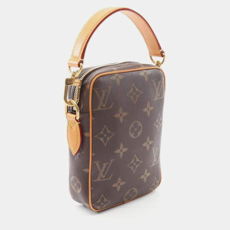 Pre Owned Louis Vuitton Danube Monogram Brown Coated Canvas Leather Crossbody Bag
