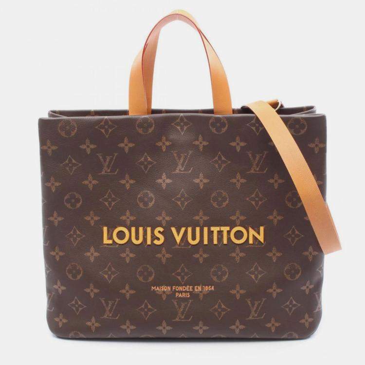 Pre Owned Louis Vuitton Shopper Tote MM Bag Leather Monogram Brown