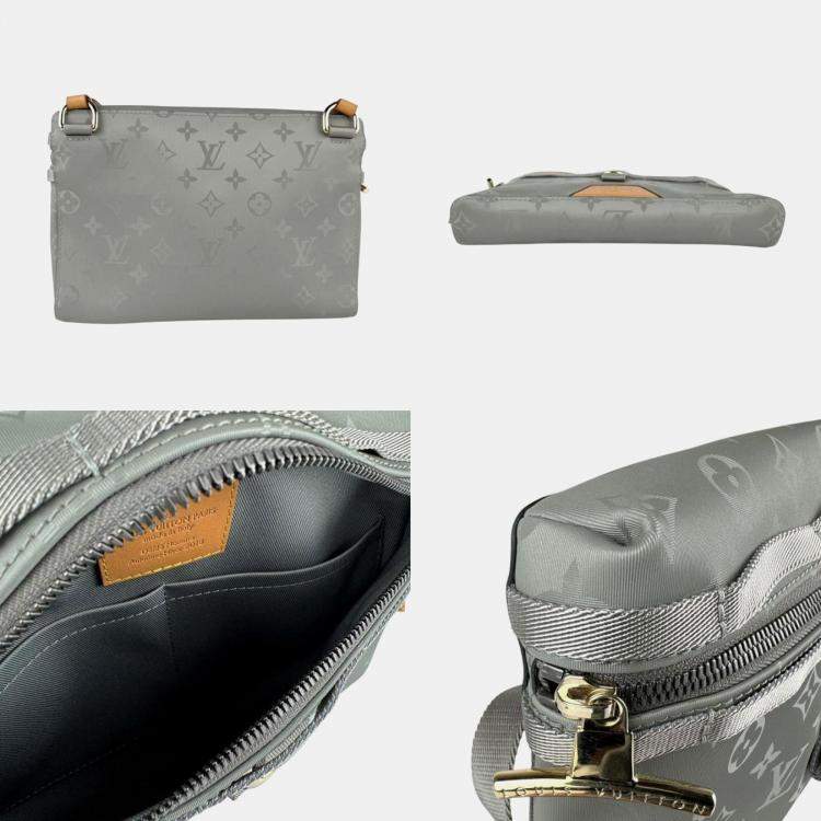 Pre Owned Louis Vuitton Monogram Titanium PM Shoulder Bag In Nylon Canvas Gray