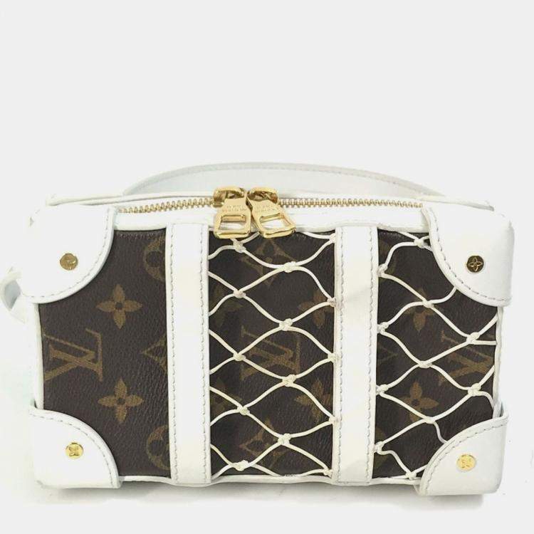 Pre Owned Louis Vuitton Soft Trunk Phone Box Pochette Shoulder Bag In Leather/Monogram Canvas White/Brown