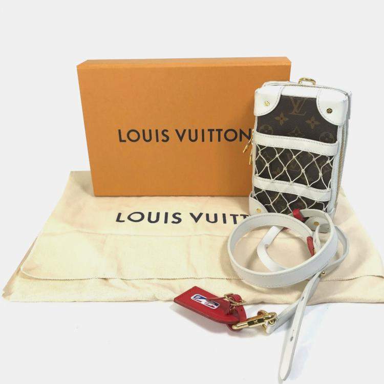 Pre Owned Louis Vuitton Soft Trunk Phone Box Pochette Shoulder Bag In Leather/Monogram Canvas White/Brown