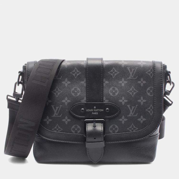 Pre Owned Louis Vuitton Saumur Messenger Shoulder Bag In Coated Canvas And Leather Monogram Eclipse Black