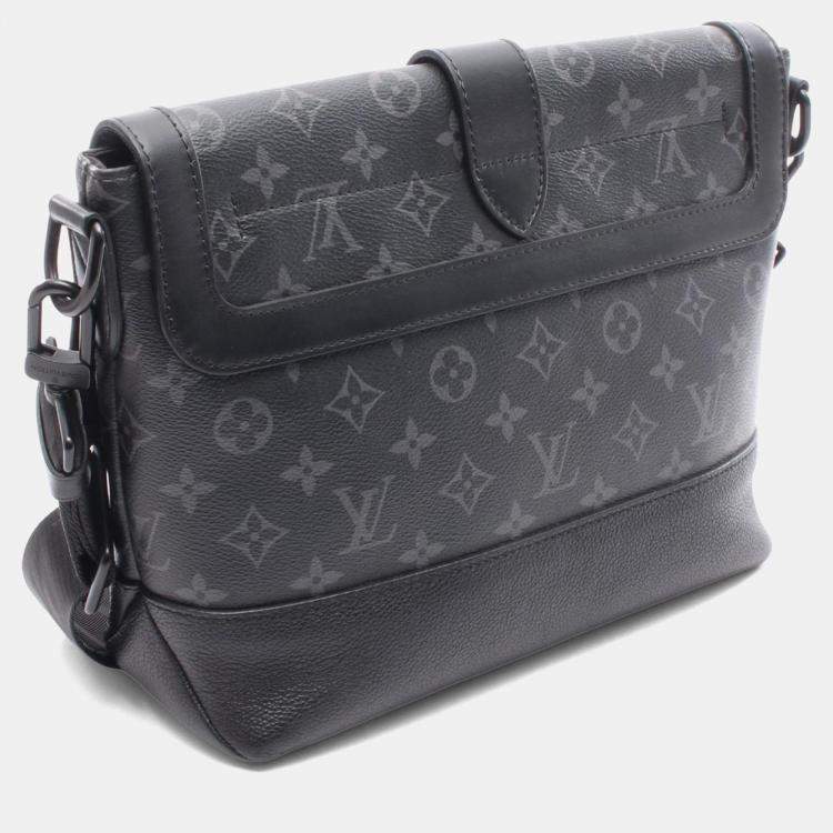 Pre Owned Louis Vuitton Saumur Messenger Shoulder Bag In Coated Canvas And Leather Monogram Eclipse Black