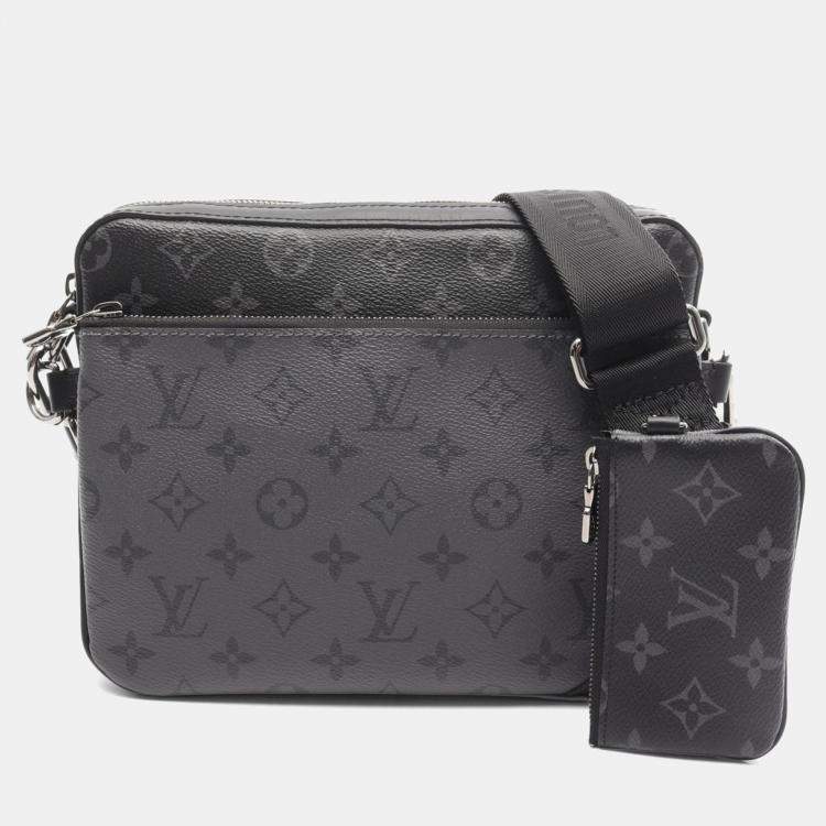 Pre Owned Louis Vuitton Trio Messenger Shoulder Bag In Monogram Eclipse Coated Canvas And Leather Black Gray