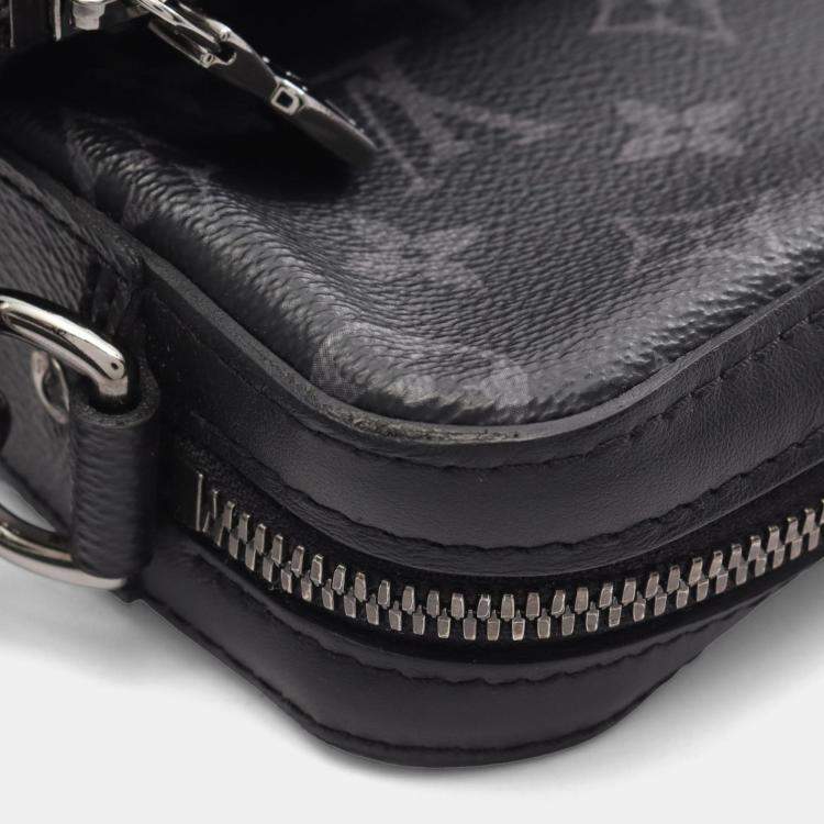 Pre Owned Louis Vuitton Trio Messenger Shoulder Bag In Monogram Eclipse Coated Canvas And Leather Black Gray