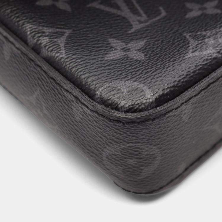 Pre Owned Louis Vuitton Trio Messenger Shoulder Bag In Monogram Eclipse Coated Canvas And Leather Black Gray