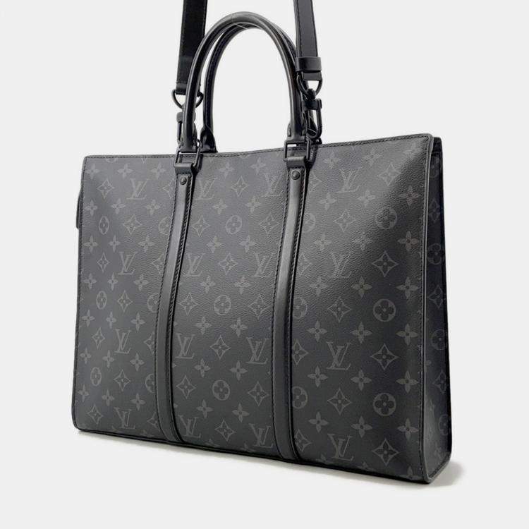 Pre Owned Louis Vuitton Sac Plat / Horizontal Zip Noir Monogram Eclipse
