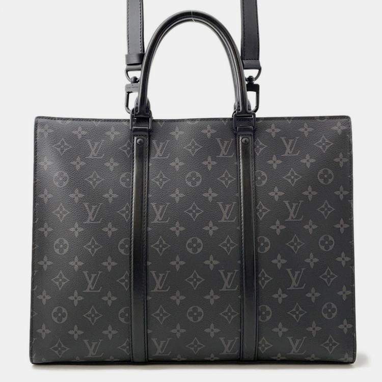 Pre Owned Louis Vuitton Sac Plat / Horizontal Zip Noir Monogram Eclipse